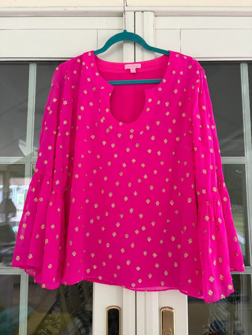Lilly Pulitzer Amory Silk Blouse in "Piñata Pink" Size XL